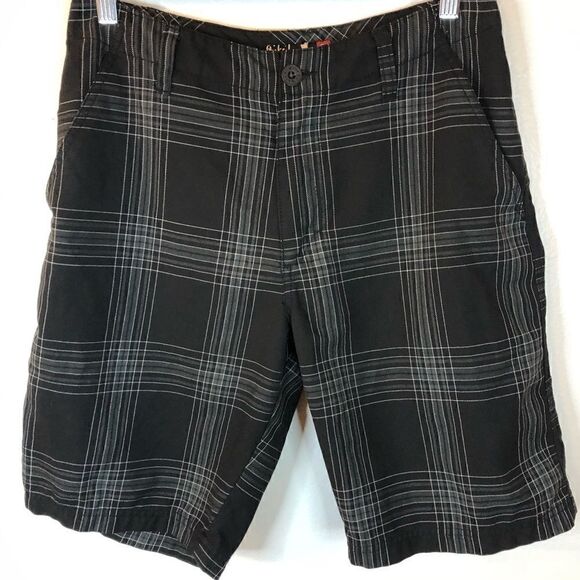 Quiksilver size 29 shorts black plaid flat front - Picture 1 of 6